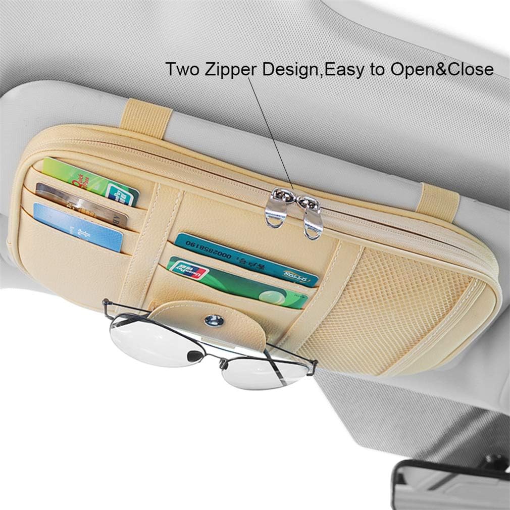 Car Sun Visor Organizer, Auto Interior Accessories Pocket Organizer - Car Truck SUV Storage Pouch Holder, with Multi-Pocket Net Zipper (Black)