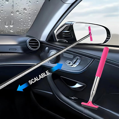 Car Rear View Mirror Wiper, 38.58 In Handle Car Window Squeegee, Retractable Auto Glass Squeegee, Portable Mirror Cleaner Tool for Auto Glass Water Removal Fog Snow (Black)