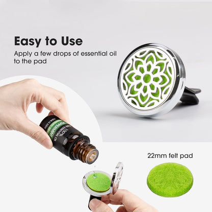 ttstar Car Diffuser Vent Clip - 30mm Aromatherapy Essential Oil Car Diffuser Vent Clips with 36 Refill Pads (3 Lotus Vent Clips, Metal)