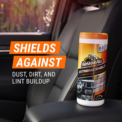 Ultra Shield Car Interior Protectant Wipes by Armor All, Car Cleaning Wipes With Armor All Protectant Prevents Dust Buildup and Enhances Color Depth, 25 Count