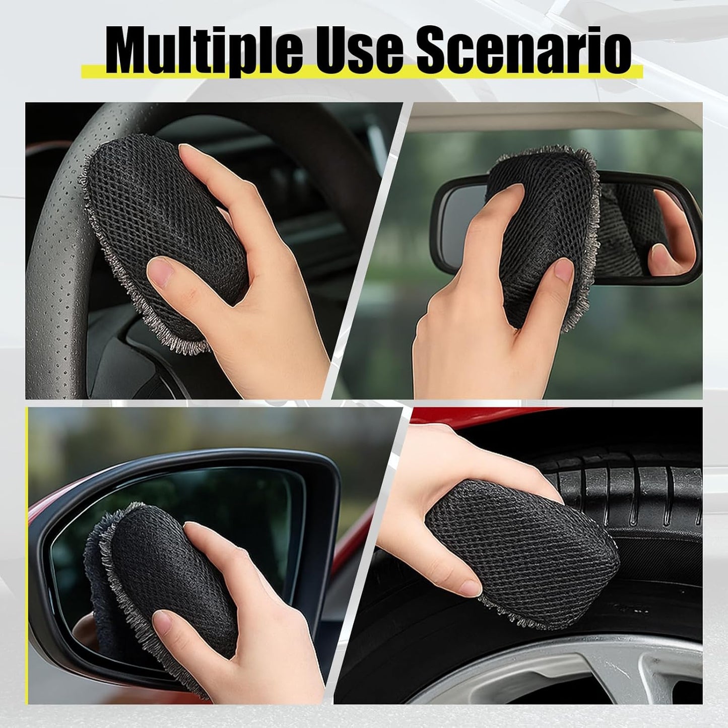 3 PCS Tire Shine Applicator Sponges, Microfiber Tire Brightener Applicator Pad Durable and Reusable Tires Dressing Applicators Pad, Tires Applicator-Pad for Car Detailing Cleaning Sealant Conditioner