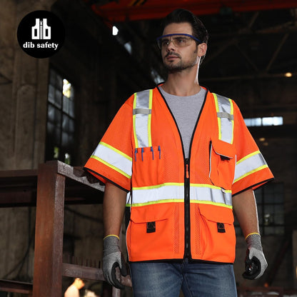 Dib Safety Reflective Mesh Vest ANSI Class 3, High Visibility with Pockets and Zipper, Made with 3M Reflective Tape, Yellow XL