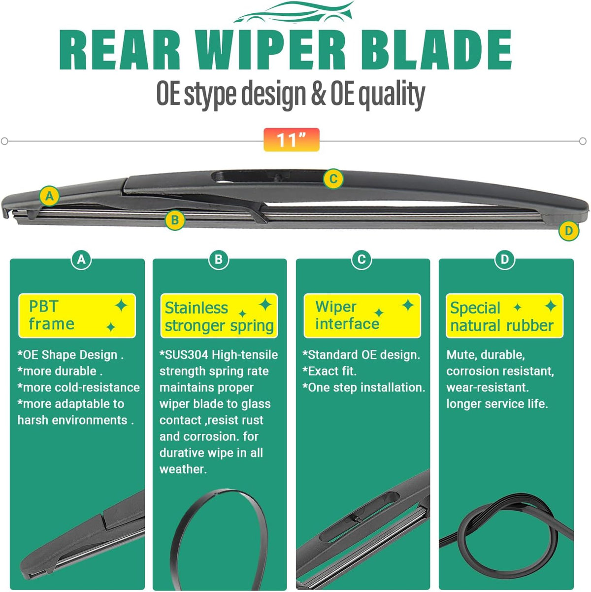 26" 16" 11" Windshield Wiper Blades Replacement for Chevrolet Chevy Trax 2024 2025 2026 Premium All Weather Front Rear Wipers Set - OEM Quality (Pack of 3) - Colors B