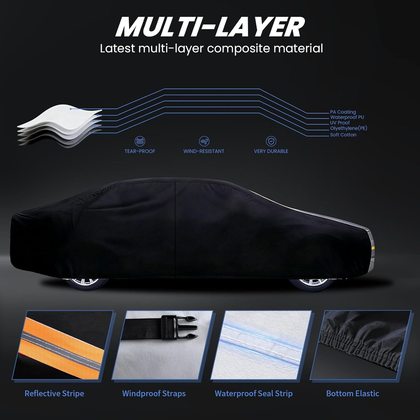 Large SUV Car Cover for Chevy Suburban 100% Waterproof All Weather, Heavy Duty Outdoor Full Exterior Covers Rain Sun Wind UV Protection. - Colors D