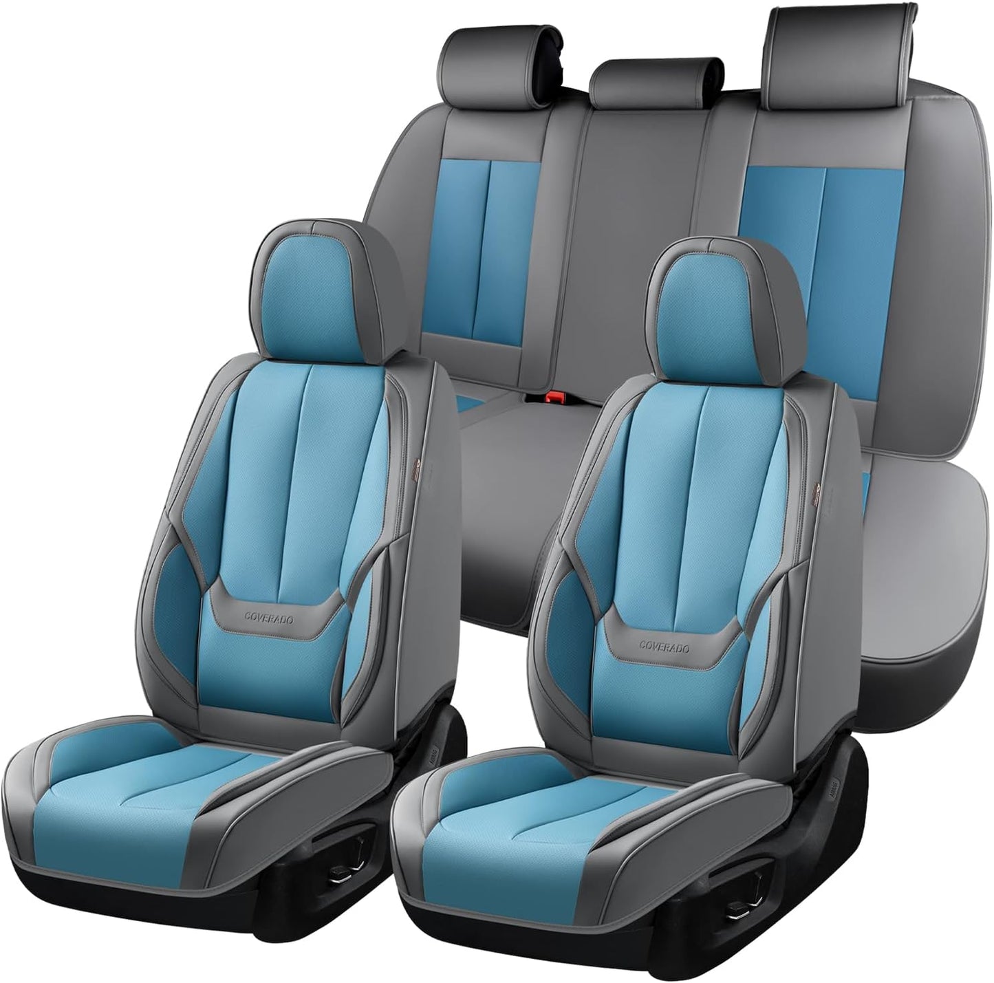 Coverado Seat Covers Full Set, Black Seat Covers for Cars 5 Seats, Car Seat Protector, Waterproof Nappa Leather Car Seat Cushion, Front and Rear Car Seat Cover Fit for Most Sedans SUV Pick-up Truck - Colors B