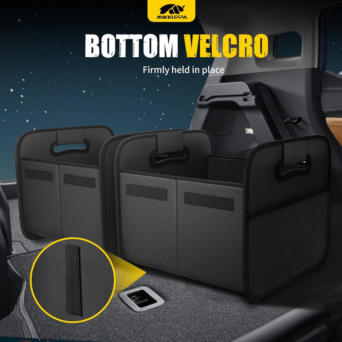 MIKKUPPA Car Trunk Organizer - 70L Collapsible Trunk Organizer for Groceries, Car Storage Organizers for SUV Auto Truck Van with Non Slip Bottom (Black)