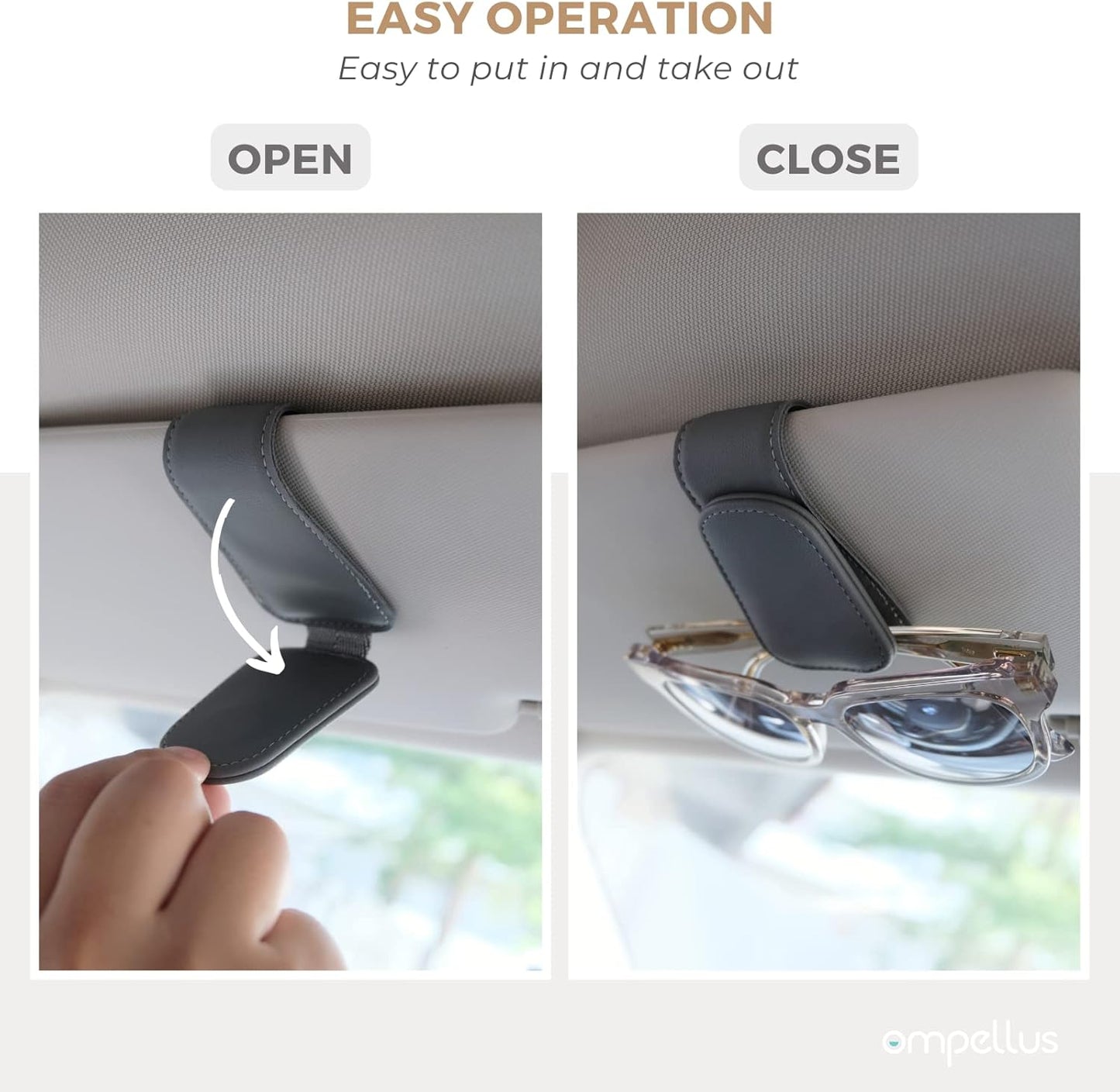 2 Pack Magnetic Leather Sunglass Holder, Eyeglass Hanger Clip for Car Sun Visor, Suitable for Different Size Eyeglasses(Black, 2 Pack)