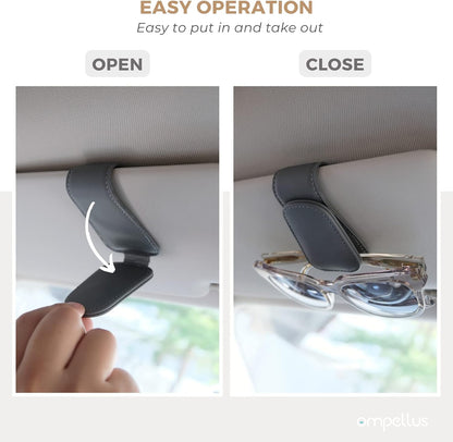 2 Pack Magnetic Leather Sunglass Holder, Eyeglass Hanger Clip for Car Sun Visor, Suitable for Different Size Eyeglasses(Black, 2 Pack)