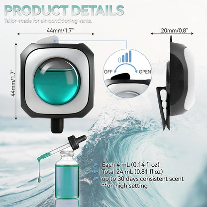 Car Air Freshener Vent Clip 6 Pack 4ml Each Up to 180 Days Long Lasting Scent Odor Eliminator for Women Men(Ocean Breeze)