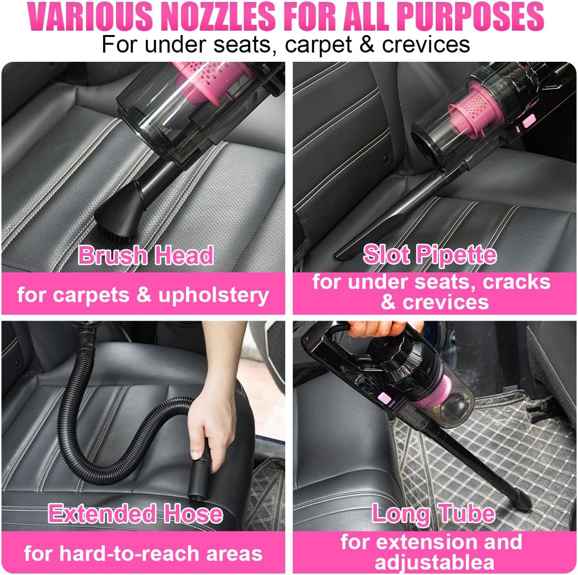 17pcs Car Cleaning Kit, Pink Car Interior Detailing Kit with High Power Handheld Vacuum, Detailing Brush Set, Windshield Cleaner, Cleaning Gel, Complete Auto Accessories for Women Gift