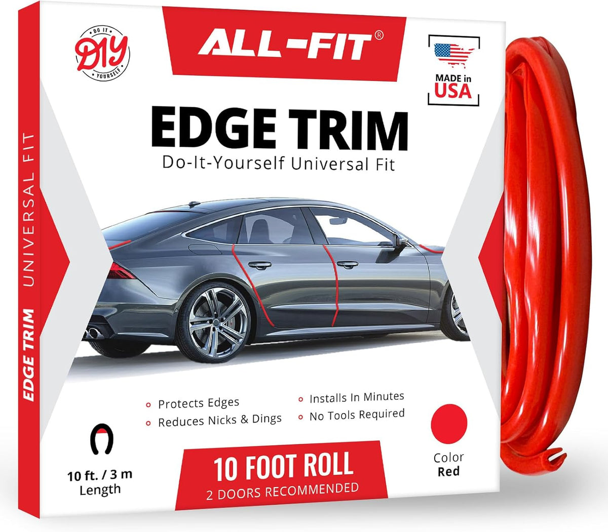 All-Fit Automotive Car Door Edge Protector – Universal DIY Edge Trim to Prevent Scratches & Dings – Flexible Adhesive Molding Trim for Cars, Trucks & SUVs (10 Ft - Black)