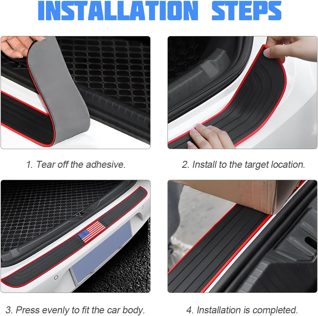 Car Rear Bumper Protector Guard, Anti-Scratch Abrasion Rubber Trunk Door Entry Sill Guard, Non-Slip Vehicle Trim Cover Protection Strip, Car Accessories for Most Cars and SUV (Black/Red/35.4" x2.7)