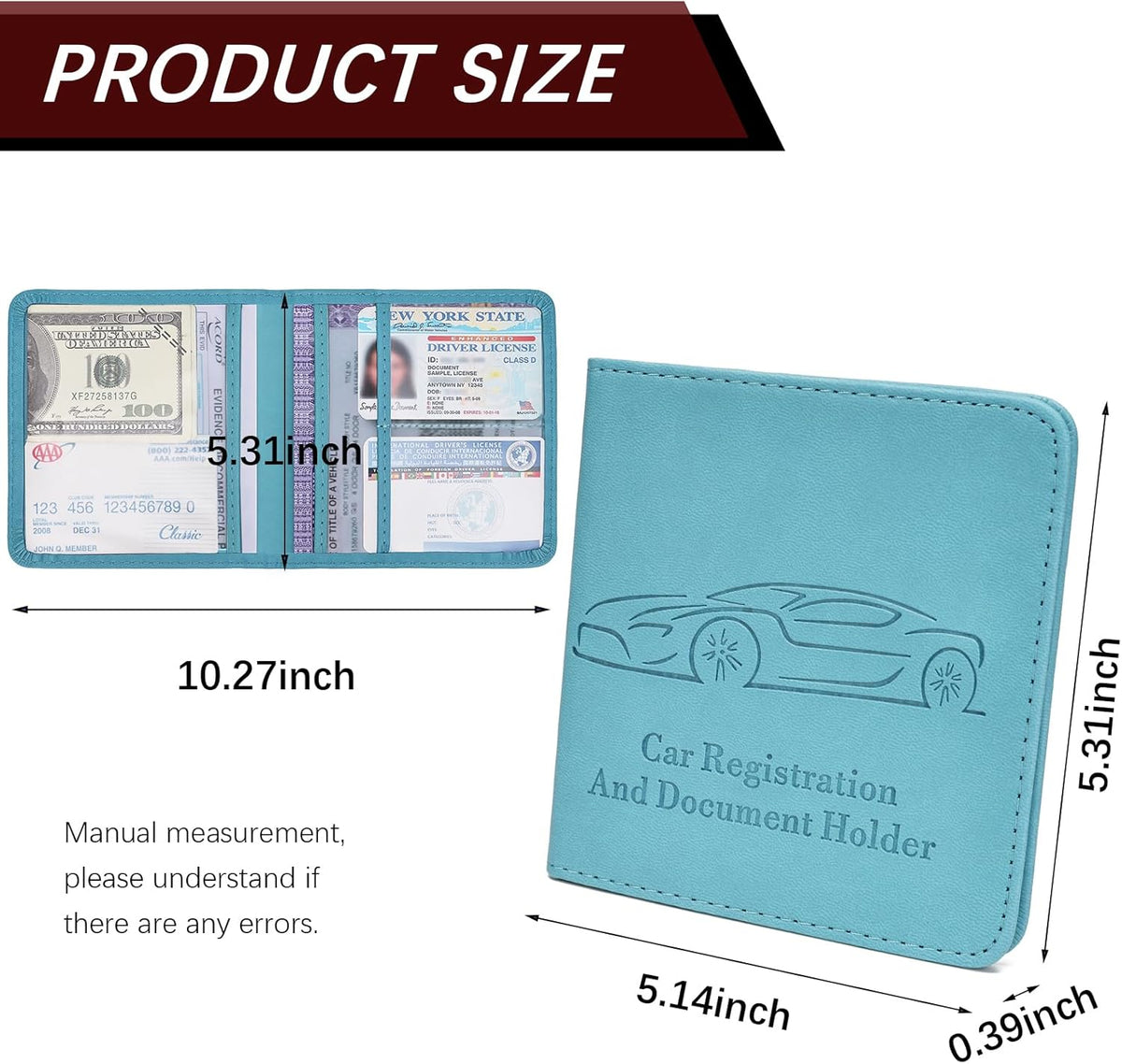 Registration and Insurance Card Holder, Vehicle Glove Box Car Organizer with Magnetic Closure, Interior Car Accessories for Documents, Cards, License Storage, 1-Pack Red