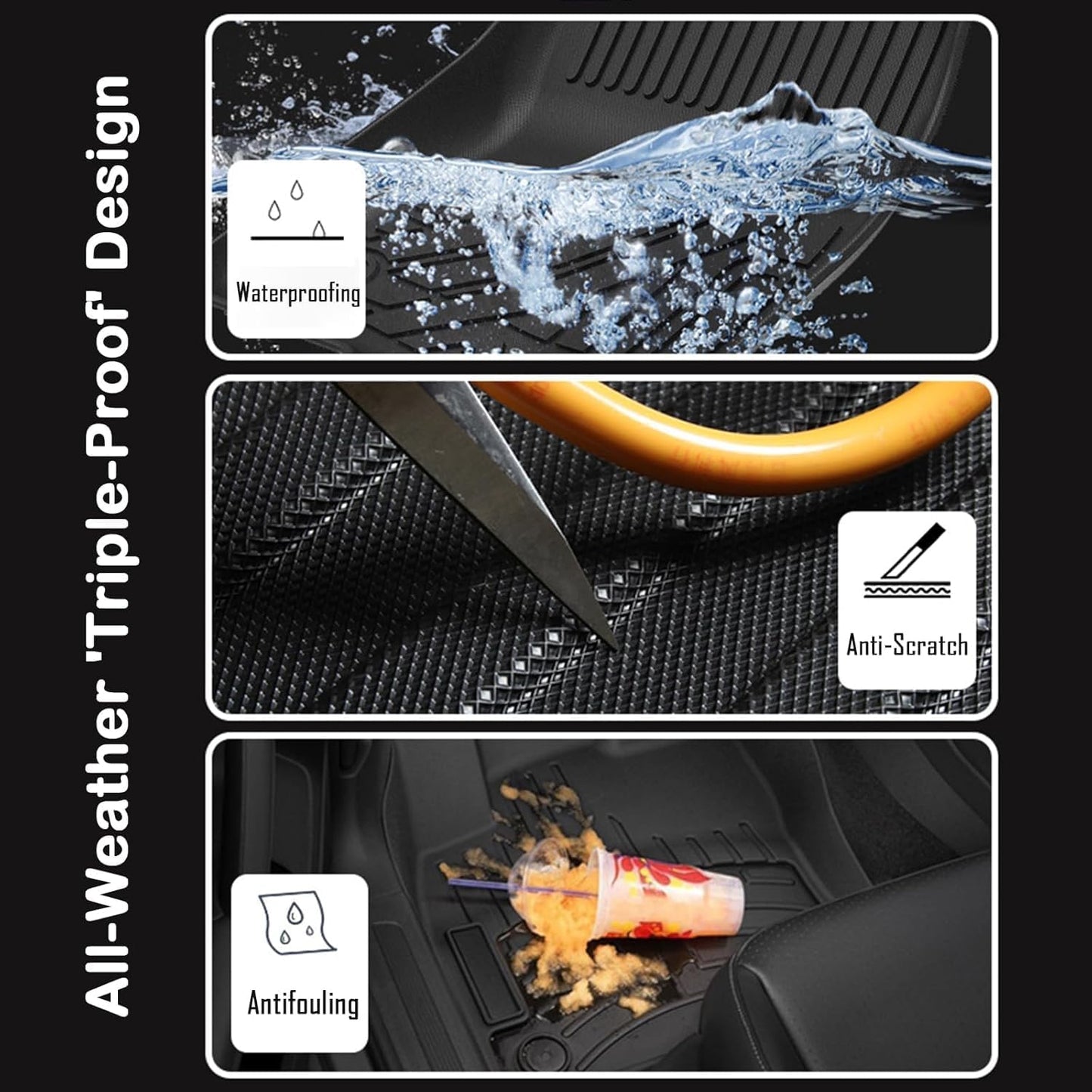 All Weather Floor Mats for 2016-2019 Chevy Cruze (No Fit 2016 Cruze Limited), Chevy Cruze Floor Mats, 1st and 2nd Maximum Coverage, 3D Waterproof TPE Rubber Protector Car Mats Full Set Liners