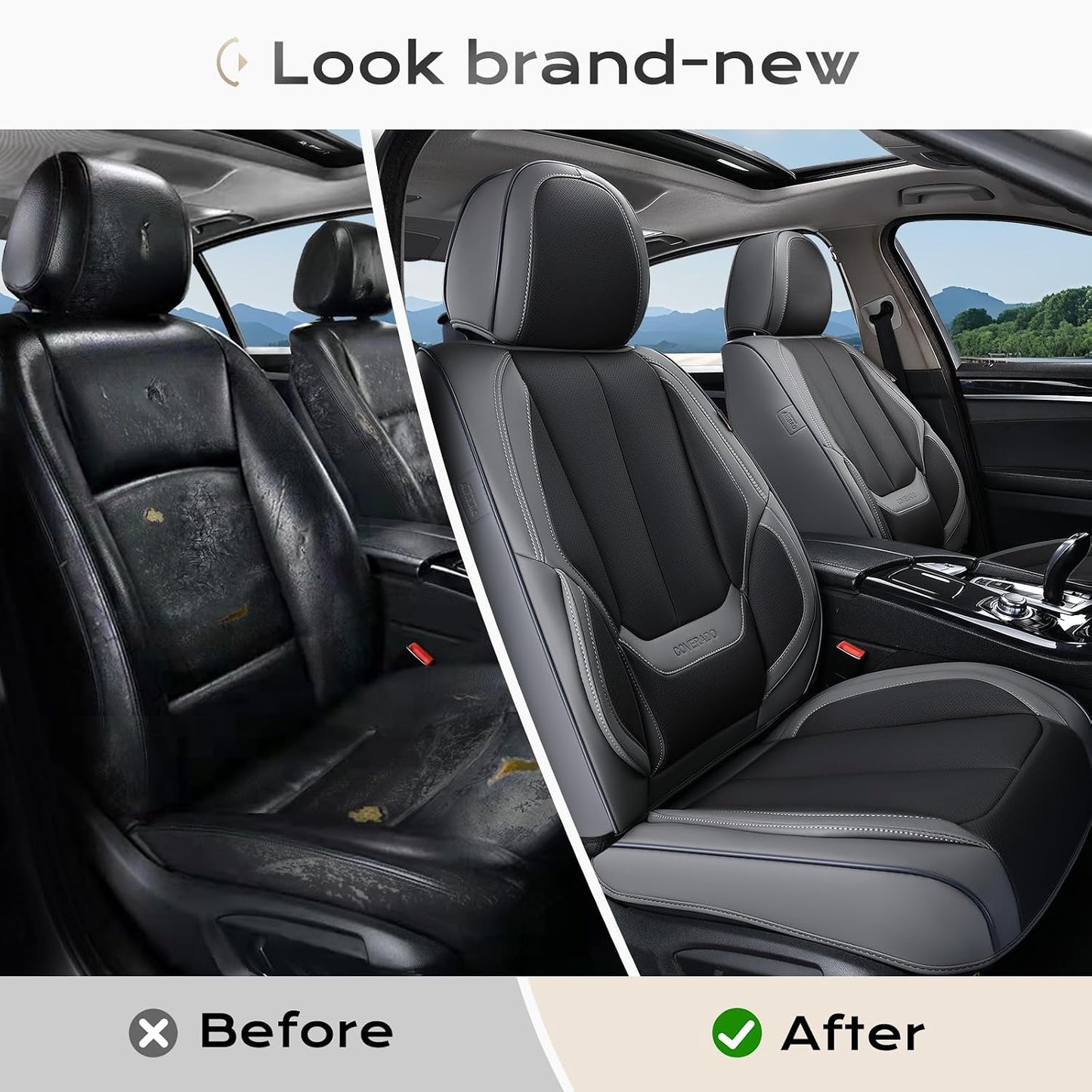 Coverado Seat Covers Full Set, Black Seat Covers for Cars 5 Seats, Car Seat Protector, Waterproof Nappa Leather Car Seat Cushion, Front and Rear Car Seat Cover Fit for Most Sedans SUV Pick-up Truck - Colors A
