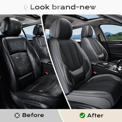 Coverado Seat Covers Full Set, Black Seat Covers for Cars 5 Seats, Car Seat Protector, Waterproof Nappa Leather Car Seat Cushion, Front and Rear Car Seat Cover Fit for Most Sedans SUV Pick-up Truck - Colors A