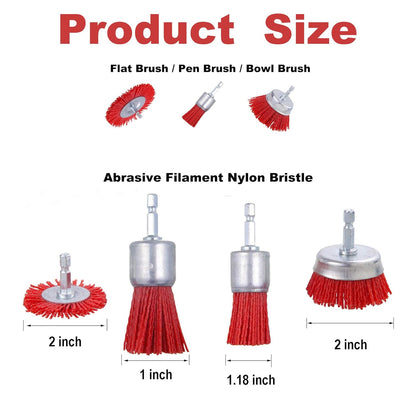 Rocaris 9 Pack Nylon Filament Abrasive Wire Brush Wheel & Cup Brush Set with 1/4 Inch Hex Shank, for Removal of Rust/Corrosion/Paint - 80 Grit, 120 Grit, 240 Grit