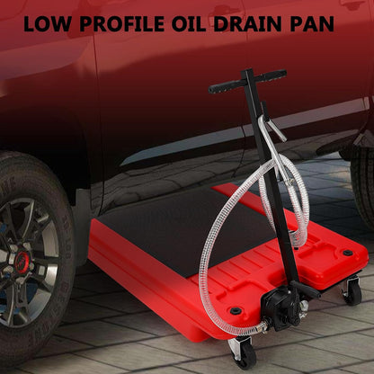 Garvee 20 gal Oil Drain Pan Oil Drain Tank, 76 L Low Profile Oil Drain Pan, Large Capacity Oil Change Pan with Manual Pump & T Foldable Hand and Wheels, 8 ft Hose Oil Drain Cart for Car, SUV, Trucks