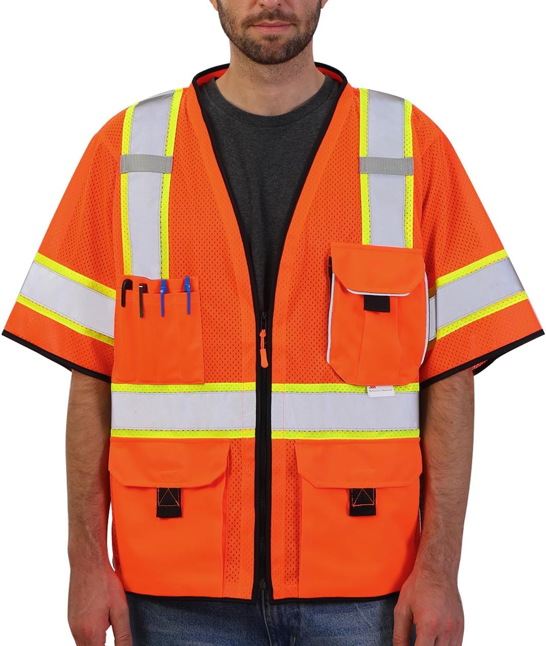 Dib Safety Reflective Mesh Vest ANSI Class 3, High Visibility with Pockets and Zipper, Made with 3M Reflective Tape, Yellow XL