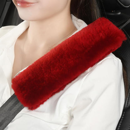 AOGELAN 2 Pack Black Fluffy Fuzzy Genuine Sheepskin Car Seat Belt Cover Pad, Seatbelt Cushion for Soft Auto Lambswool Shoulder Strap Cushion Adults (2, Black)
