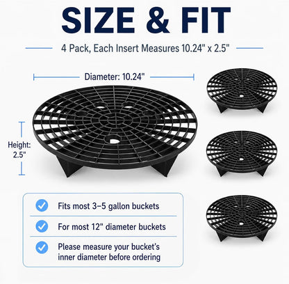 Kingrol 4 Pack Car Wash Bucket Grit Guard Inserts, 10.24" Automotive Bucket Dirt Trap for 3-5 Gallon Buckets, Wash Mitt Grit Separator with Finger Holes for Car Detailing, Black