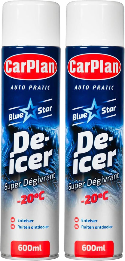 CarPlan Blue Star De-Icer Spray, 21 fl oz - Fast-Acting Aerosol Defroster for Car Windshield and Windows, Works in Extreme Cold -20C