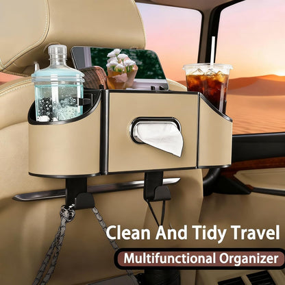 Back Seat Car Organizer,4 in 1 Multifunctional Car Back Seat Storage Box with Drink Cup Holder Tissue Box, for Hold Phone,Snacks, Drinks, Handbag-Black