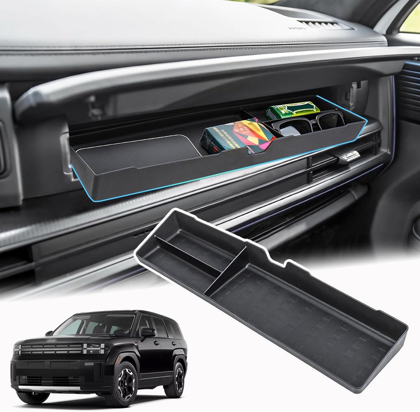 Glove Box Divider Organizer Compatible with 2024 2025 2026 Hyundai Santa Fe Insert Divider Tray ABS Secondary Storage Interior Accessories