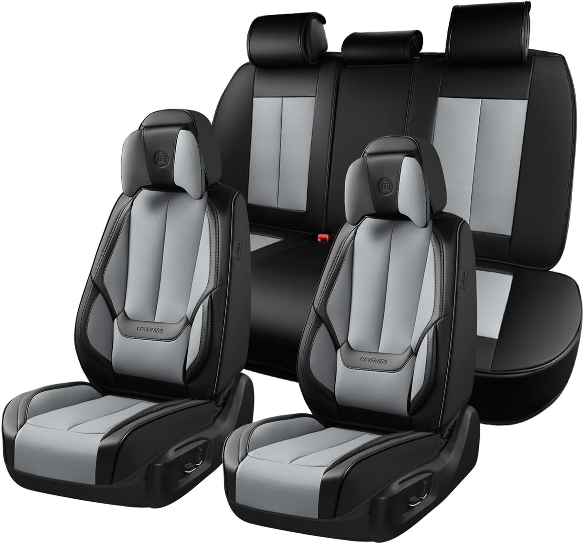 Coverado Seat Covers Full Set, Black Seat Covers for Cars 5 Seats, Car Seat Protector, Waterproof Nappa Leather Car Seat Cushion, Front and Rear Car Seat Cover Fit for Most Sedans SUV Pick-up Truck - Colors B