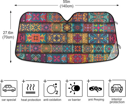 Black Leopard Car Windshield Sun Shade Animal Skin Print Foldable UV Ray Sun Visor Protector Sunshade to Keep Your Vehicle Cool (51" x 27.6")