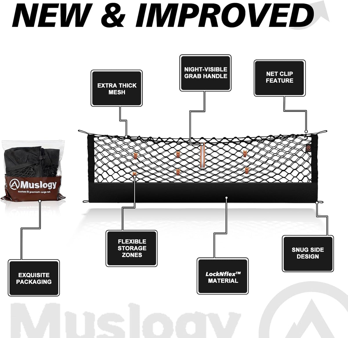 Muslogy Truck Bed Cargo Net Trunk Netting Compatible with 2023-2025 2026 Honda CR-V Accessories, Pickup Cargo Organizer SUV Sedan Storage Net w/Heavy Duty Carabiners - Colors A
