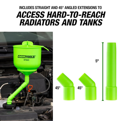 OEMTOOLS No-Spill Coolant Funnel Kit, 15 Piece Fluid and Oil Funnel Set, Allows Access To Hard-To-Reach Radiators