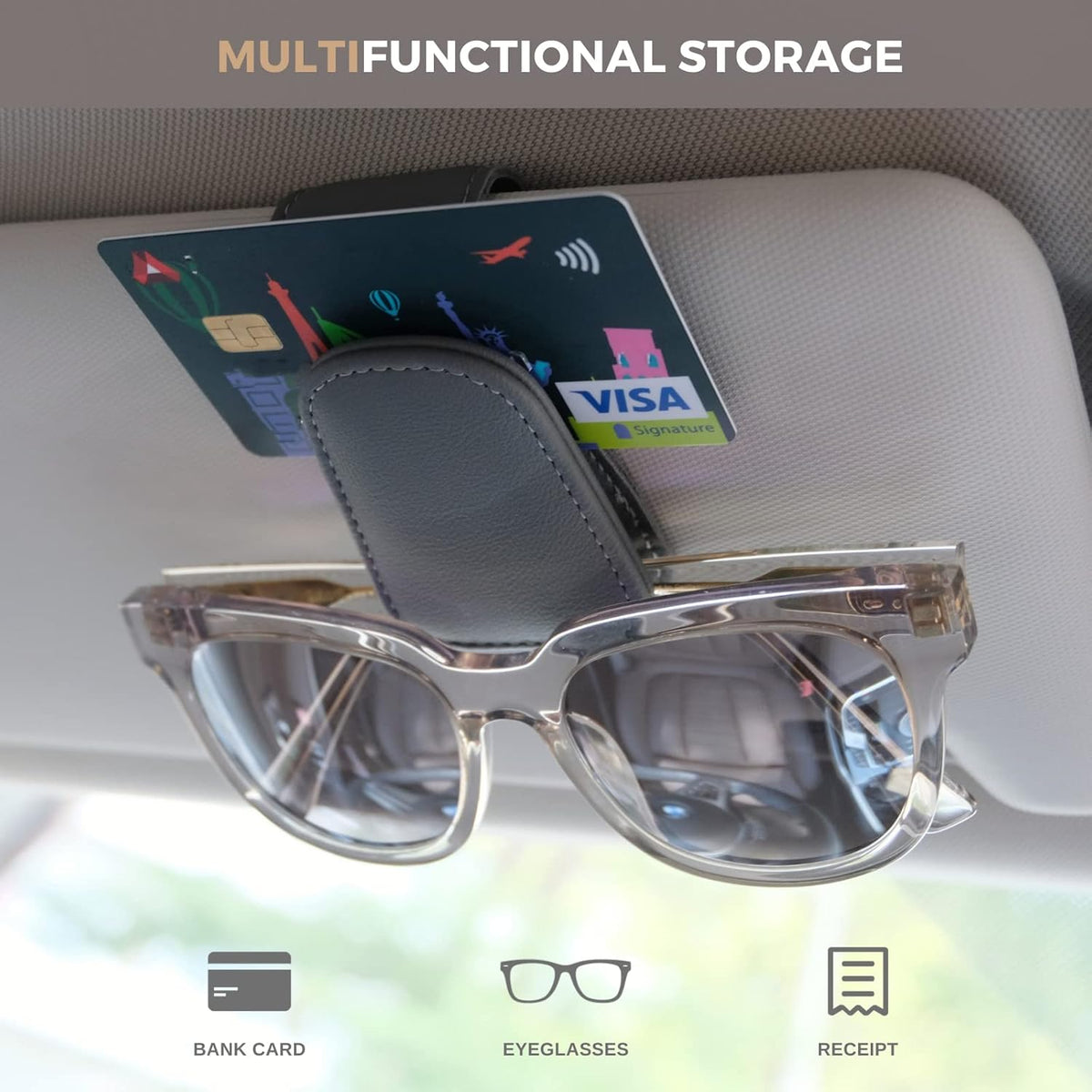 2 Pack Magnetic Leather Sunglass Holder, Eyeglass Hanger Clip for Car Sun Visor, Suitable for Different Size Eyeglasses(Black, 2 Pack)