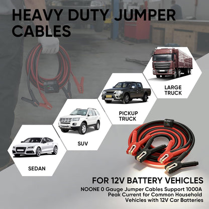 NOONE Jumper Cables for Car Battery, Heavy Duty Automotive Booster Cables for Jump Starting Dead or Weak Batteries (10-Feet)