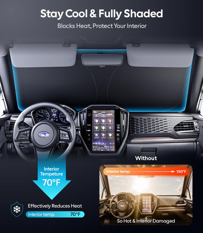 Wigoo Tesla New Model Y Accessories Windshield Sunshade [OEM Design, 100% Sun Blockage] Foldable Heat Insulation Sunshade with Storage Bag, for Model Y 2020~2026 (Juniper), Silver Coating - Colors B