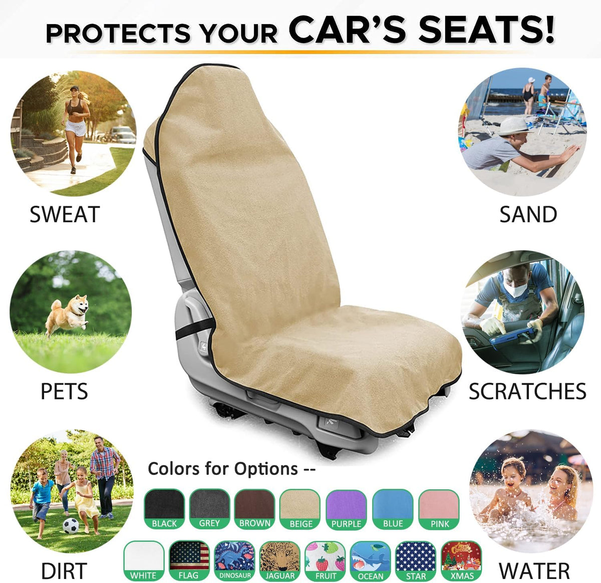 Waterproof Sweating Car Seat Cover for Post Gym Workout, Running, Swimming, Beach and Hiking, Universal Fit Non-Slip Towel Bucket Seat Protector for Cars SUV Trucks, Machine Washable (Grey)