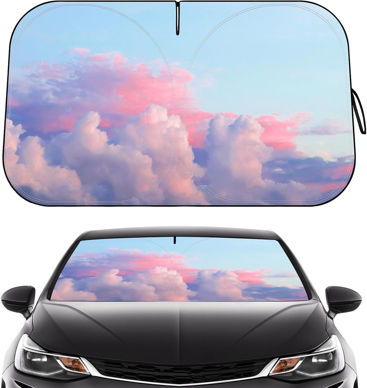 Car Windshield Sun Shade - Reflector Sunshade Offers Ultimate Protection for Car Interior, Cool Reflective Sun Blocker Fits Small Sedans, Mini SUVs
