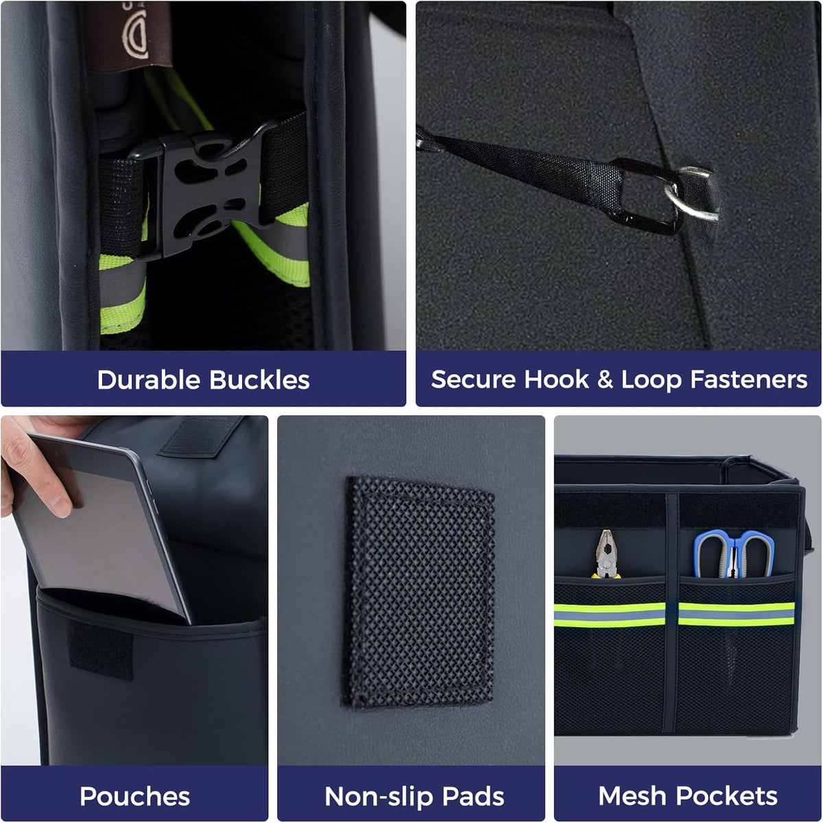 Coverado Car Backseat Organizer(2 Packs) with Tablet Tray, Nappa Leather Organizer for Car Seat Back, Waterproof Car Seat Organizer with Touch Screen, Seat Protector Kick Mats for Kids