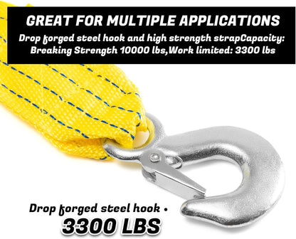 Tow Strap 118 Inch Heavy Duty 10,000 LB Capacity, Boat Winch Strap with Reinforced Loops, Recovery Tow Rope for Vehicle Off-Road & Marine Use, Boat Winch Strap with Hook Alternative