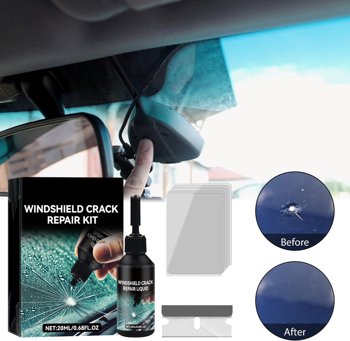 2PCS Windshield Crack Repair Kit,2024 New Glass Cracks Gone Repair Kit,Windshield Crack Repair Car Window Windshield Repair Kit,Glass Repair Fluid for Fixing Chips and Star Shaped Crack