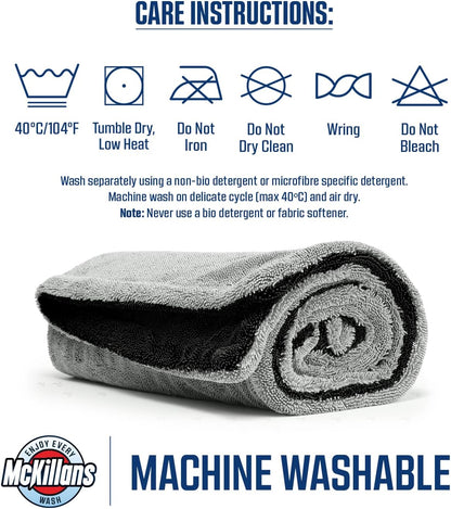McKillans® Extra Large Dual-Color Car Drying Towel XL - Edgeless & Ultra Soft & Absorbent - 36" x 28" - 1200 GSM Twisted Loop Microfiber Towel for Cars - Drying Towel Car Detailing - Car Wash Towels