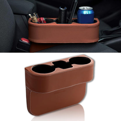 Car Cup Holder, PU Leather Auto Front Seat Organizer, Multifunctional Cup Drink Holders, Gap Filler Storage Box Coin Bucket Console Side Pocket Cell Mobile Phone Holder (Black)