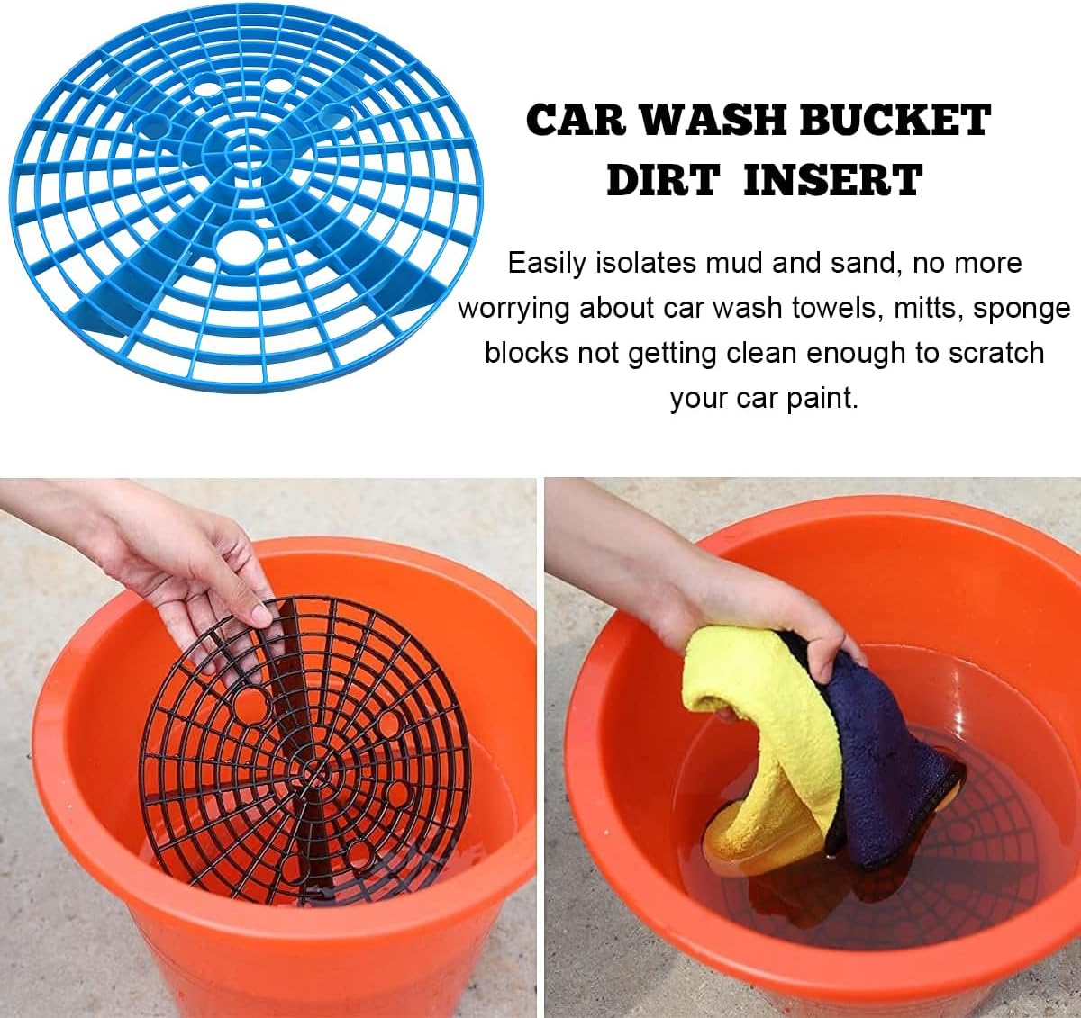 Yourkar Car Wash Bucket Inserts - 2 PCS Plastic Grit Trap for Vehicle Detailing, Auto Dirt Collectors, Fits 12 Inch Diameter Bucket, Universal Car Accessories (Black)