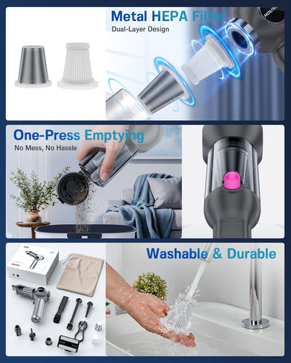 houscly Car Vacuum Portable Cordless 20000PA High Power 4-in-1 Compressed Air Duster & Air Blower & Pump Hand Held Vacuum with Brushless Motor for Car, Home, Office,Camping Ideal Gifts for Men & Women