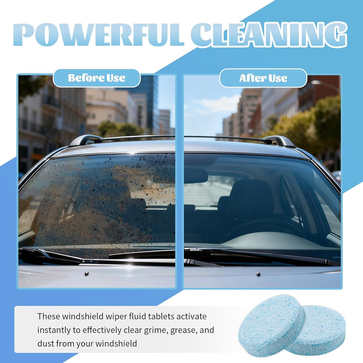 30PCS Car Windshield Washer Tablets,Windshield Washer Fluid Tablets Provide Clear Visibility,Universal Washers Fluid Concentrated Solid Effervescent for Automotive Glass,Window (30pcs)