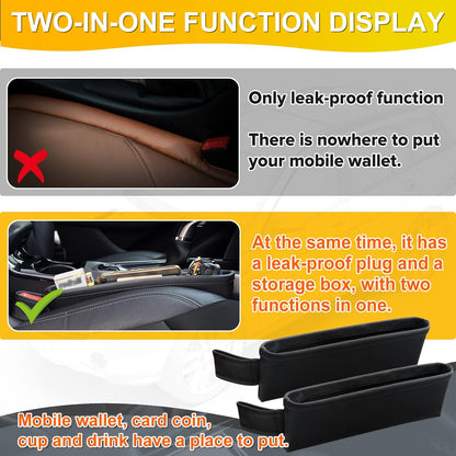 2 Pack Update Car Seat Gap Filler Organizer Leather Console Storage Box Front Side Pocket Seats Organizers Filler Interior Car Accessories for Phone Wallet Coin Key Sunglasses (Black)