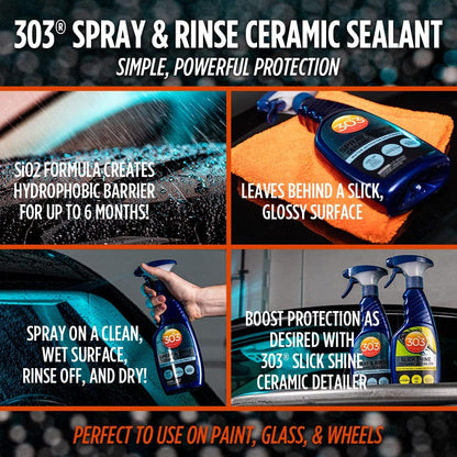303 Products Spray & Rinse Ceramic Sealant – Quick Ceramic Coating – Water-Activated SiO2 Formula – 6 Months of Protection – Water Repellent Ceramic Spray – Easy to Use – 16 Oz (Pack of 1) (30262)