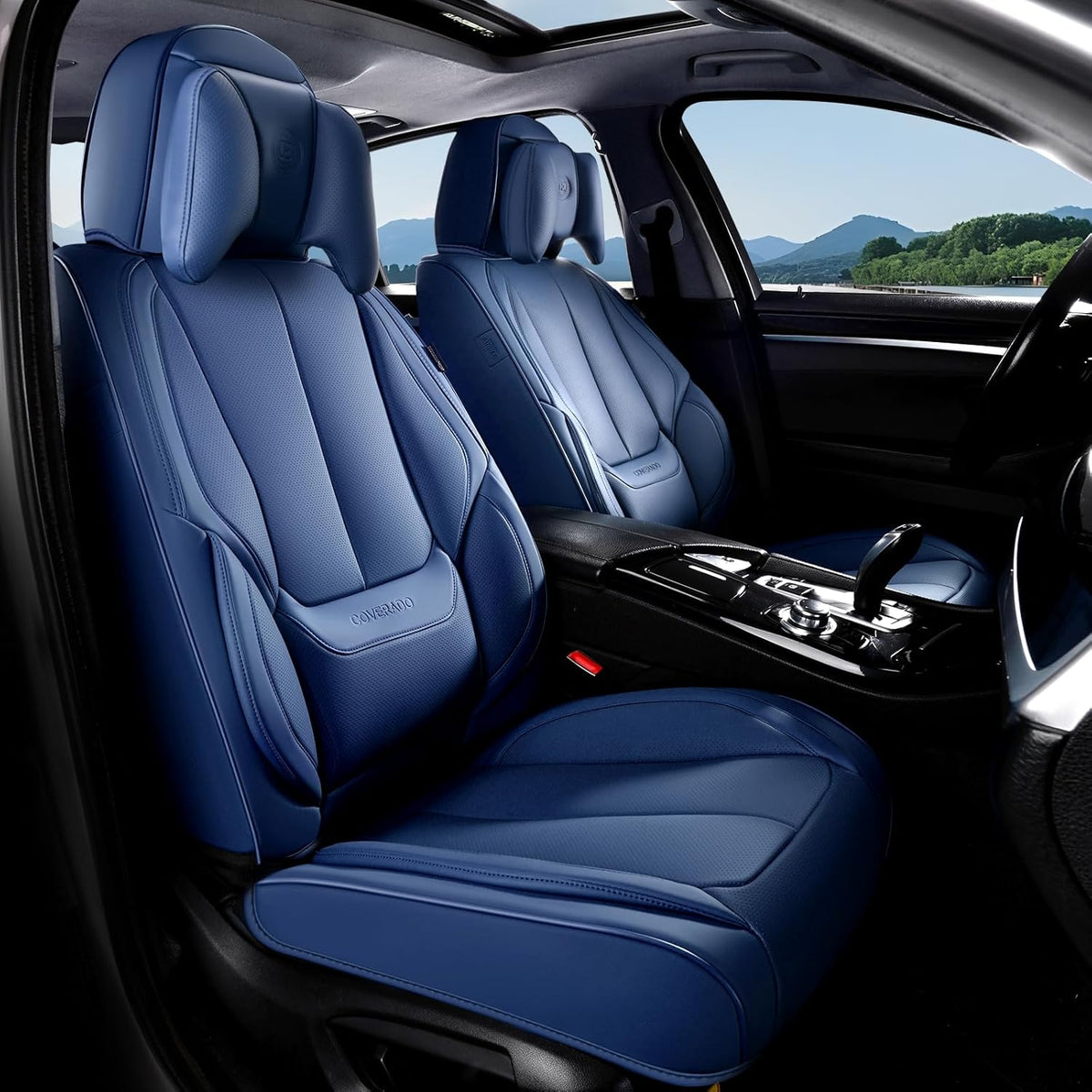 Coverado Seat Covers Full Set, Black Seat Covers for Cars 5 Seats, Car Seat Protector, Waterproof Nappa Leather Car Seat Cushion, Front and Rear Car Seat Cover Fit for Most Sedans SUV Pick-up Truck - Colors A