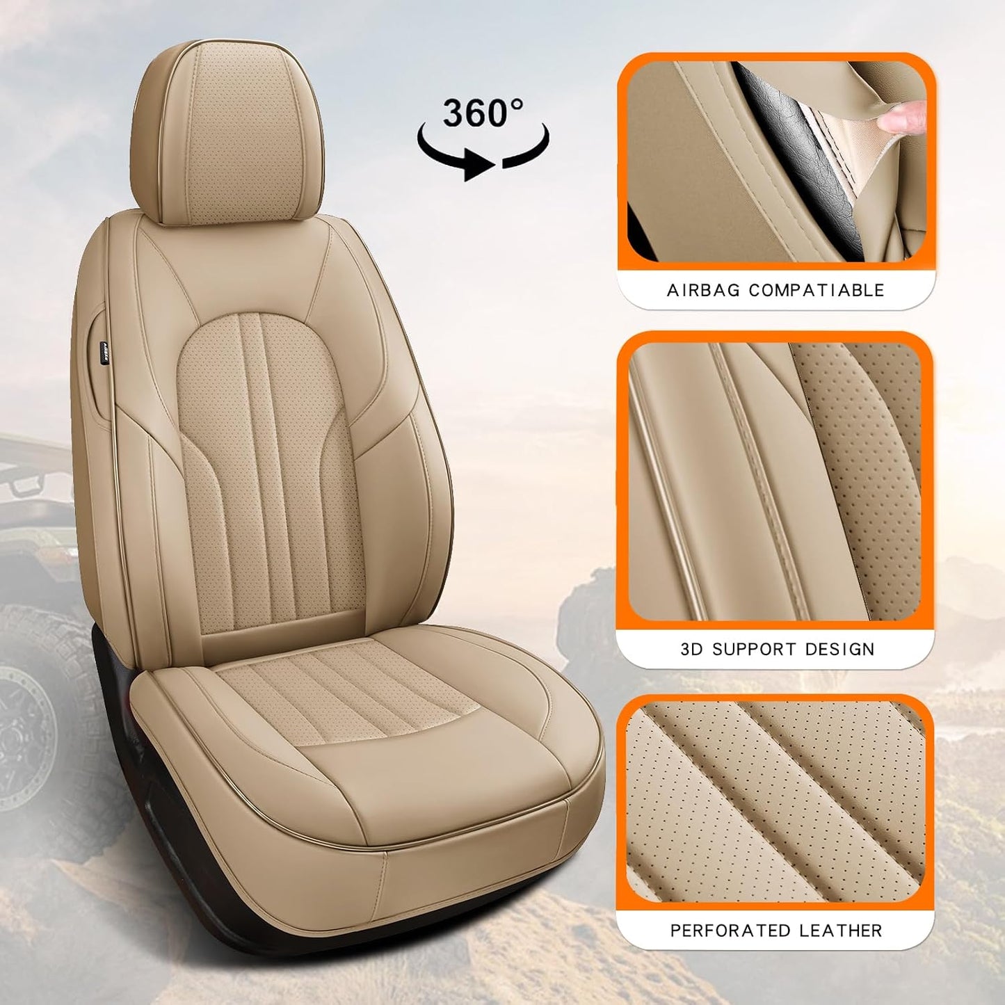 MINGBRON Car Seat Cover Full Set, Leather Car Seat Cover, Waterproof Seat Covers, Car Seat Cushion, Nappa Leather Seat Covers Car Seat Protector Universal Fit Most Cars Black