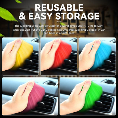 Auto Dynasty Pack of 4 Car Cleaning Gel, 2024 Universal Auto Detailing Tools Car Interior Air Vent Dust Cleaner Slime Putty Jelly for Printers, Camera, Calculator, Keyboard (Red, Blue, Green, Yellow)